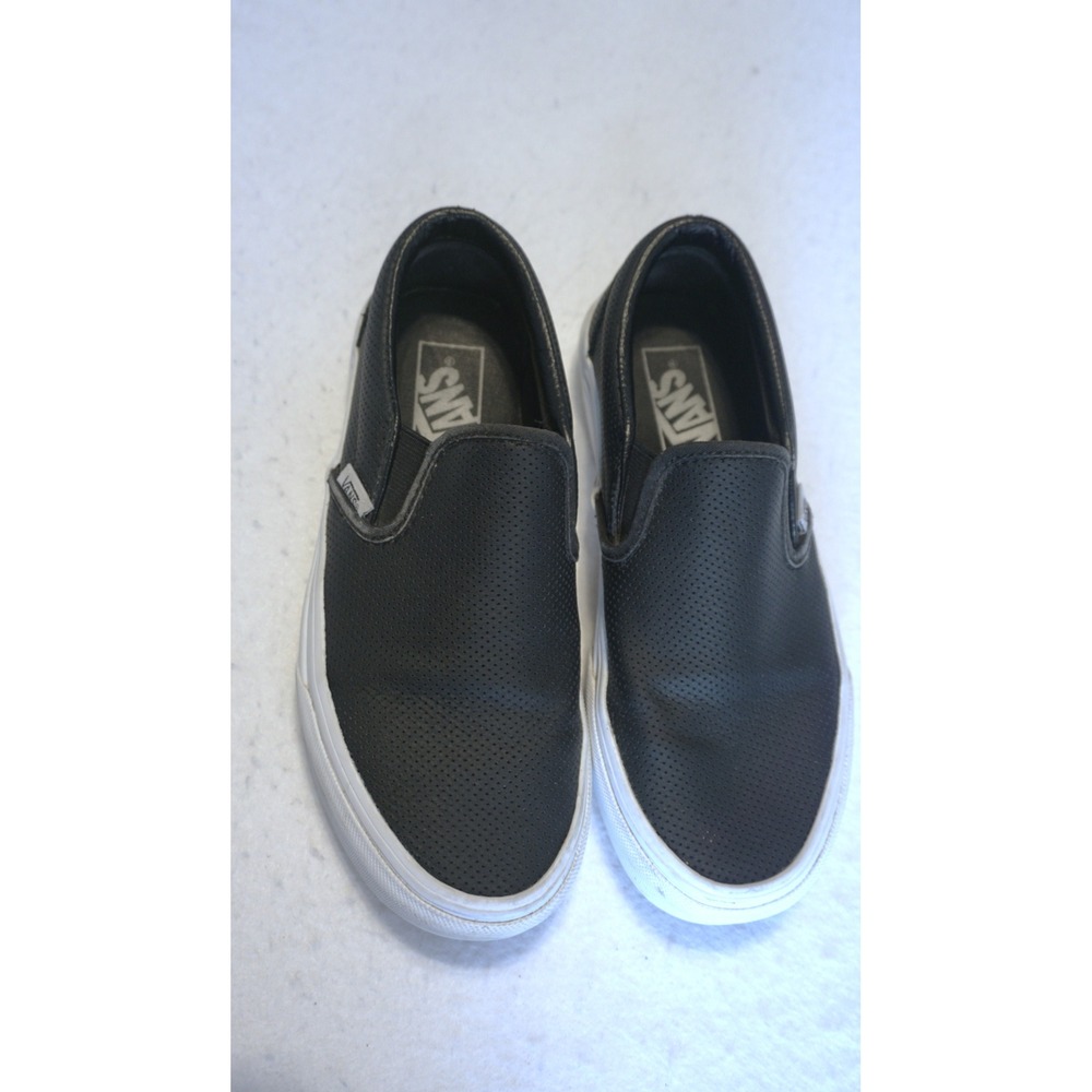 Vans Unisex Classic Slip-On Black Perforated Leather Sneaker 4.5‎ Men 6 Women